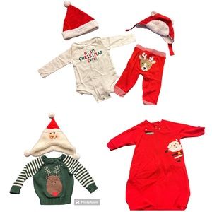 Baby's 1st Christmas Lot : Sleepsack, Sweater, Onesie Set and Hats (3-6 Mos)